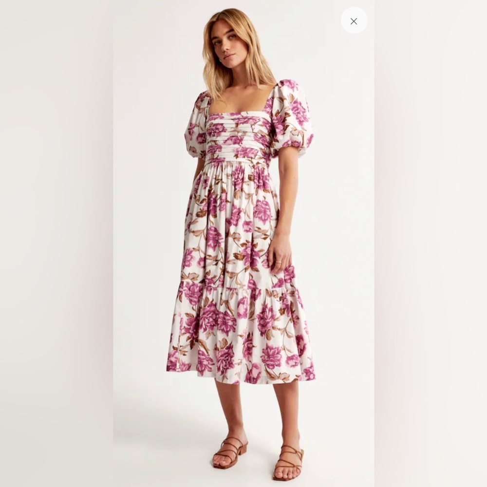 Abercrombie & Fitch Emerson Poplin Puff Sleeve Midi Dress XS